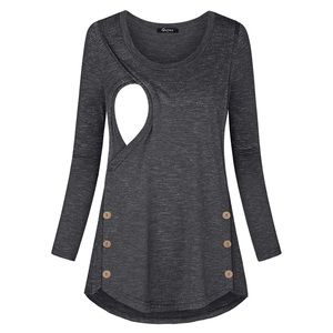 Gray long sleeve Quinee Nursing Top 2Xl